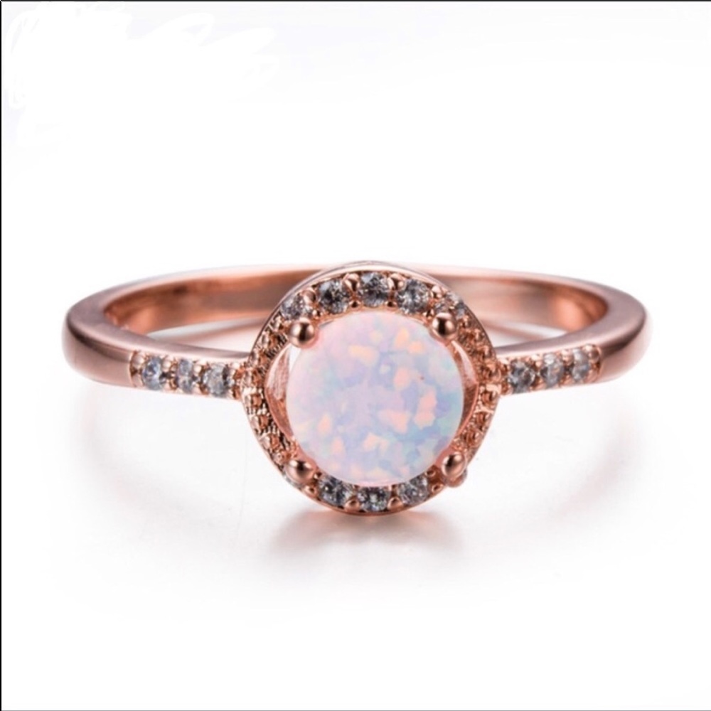 STUNNING dainty round cut rose gold fire opal ring - Picture 2 of 5